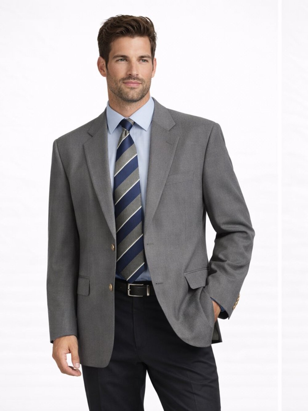 David Taylor Men's Charcoal Blazer Sport Coat Gold Buttons Classic Fit 50L